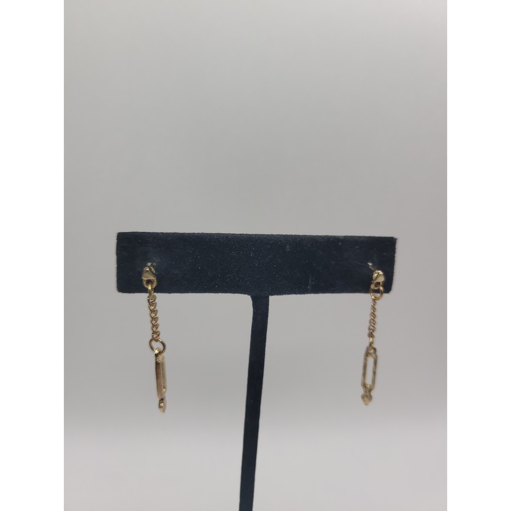 Gold Tone Lipstick Dangle Earrings Rhinestone Chain Drop‎ Fashion Jewelry